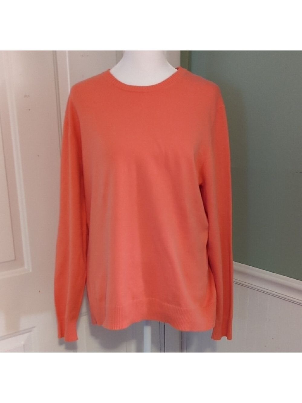 Lands End Coral Orange Ribbed Long Sleeve Top Large